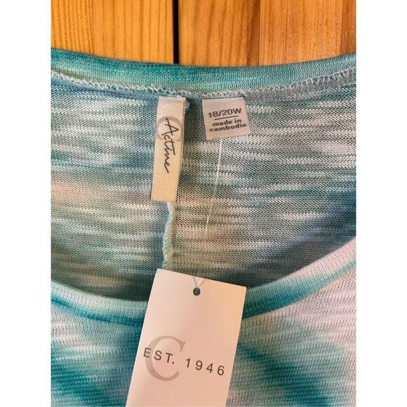 Cato Active 18/20W NWT Top Green/White Tie Dye Cold Shoulder Short Sleeve (0628) - Picture 2 of 4